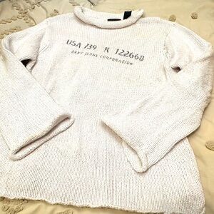 DKNY Vintage Cowl Cable Knit Sweater Cream Nautical